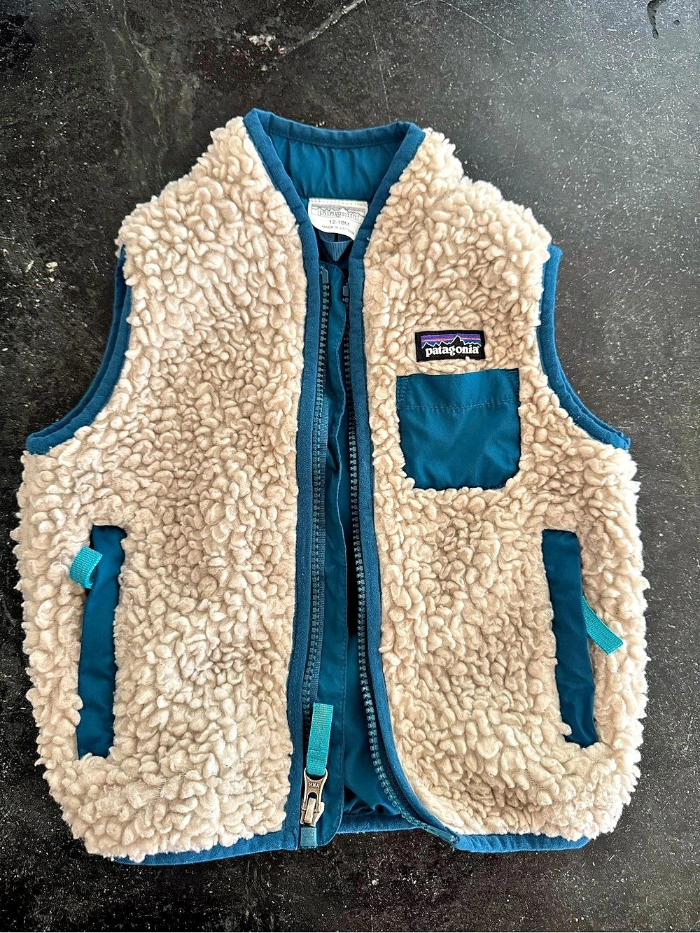 Patagonia Baby Retro-X Vest Fleece in Beige & Blue